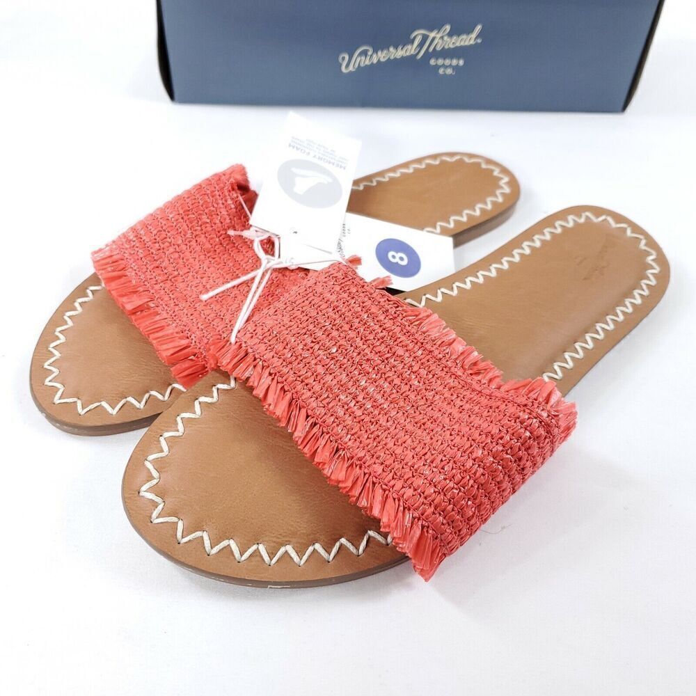 Universal Thread Sandals Womens 8 Luciana Woven Slide  Coral Red - New in Box